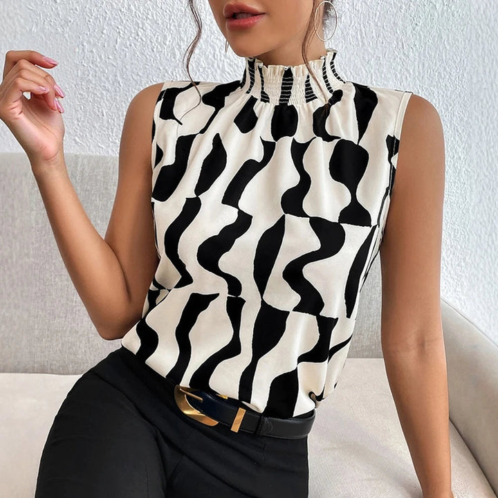 Mouwloze zwart-witte blouse met abstracte print - Renata