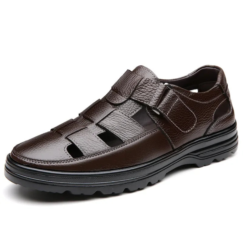 Herenschoenen met open teen in klassiek zwart ademend leer - Velmar