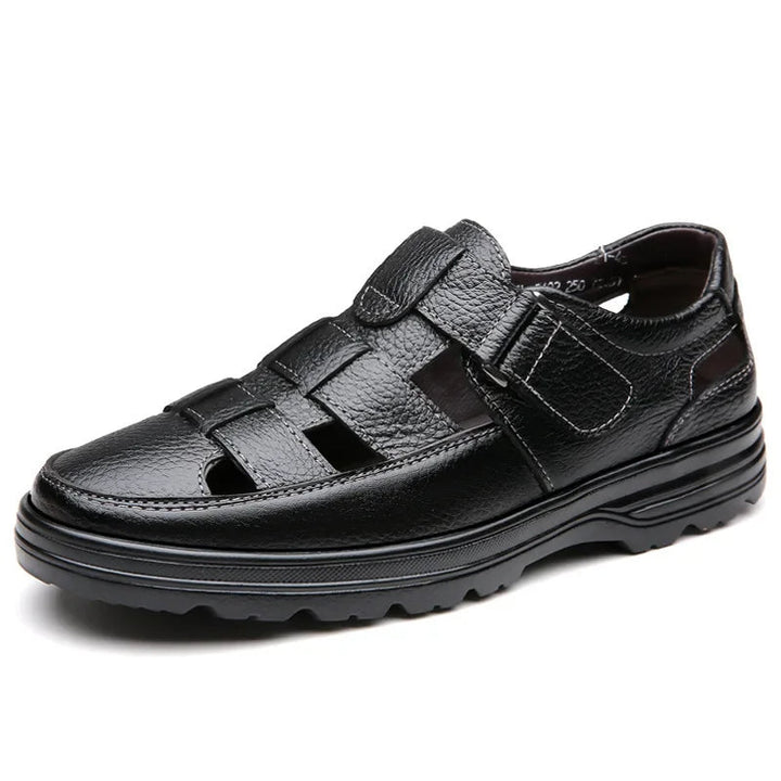 Herenschoenen met open teen in klassiek zwart ademend leer - Velmar
