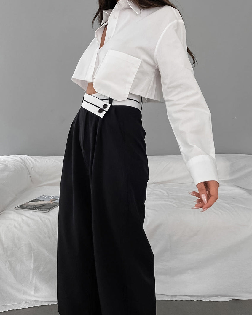 Mona - Wijde broek met asymmetrische tailleband