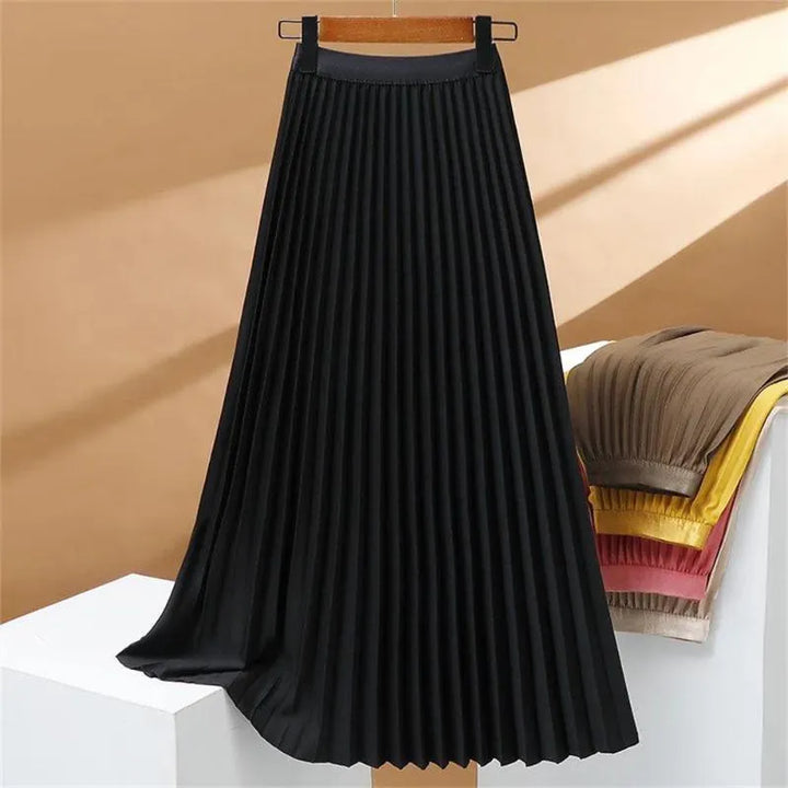 Stretch geplooide lange rok met hoge taille, elegant en comfortabel, perfect voor een verfijnde en vrouwelijke look
