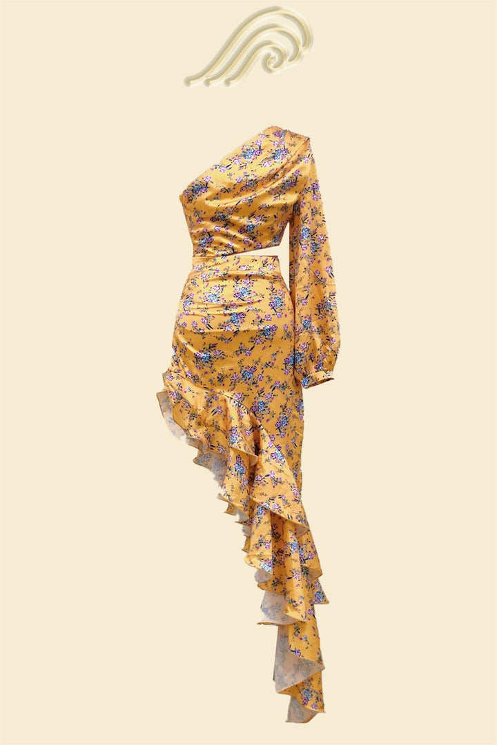Thaly Gedrukte asymmetrische maxi-jurk met ruches