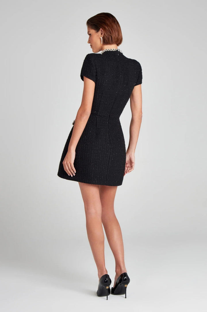 Elegante korte tweed jurk met retro witte parels - Clarisse