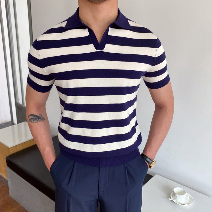 Heren-T-shirt met brede strepen in getailleerde polostijl - Adrian