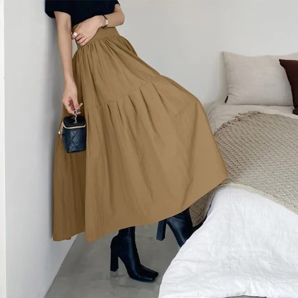 Lange rok met brede plooi en elastische taille - Mireya