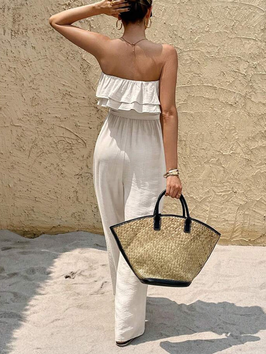 Lange jumpsuit voor dames met strapless hals en ruches - Noelia