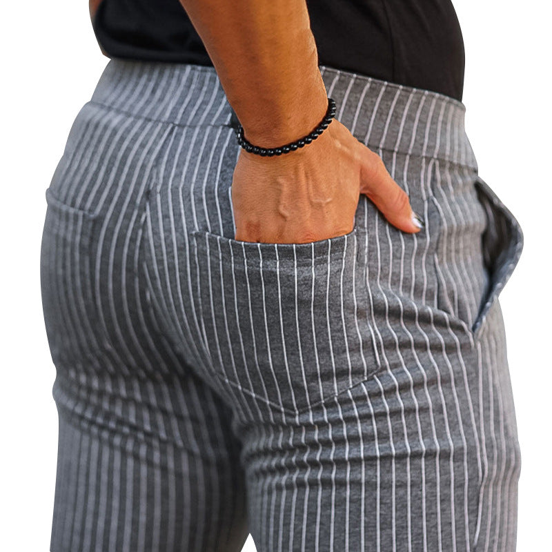 Heren casual broek verticaal gestreept slim fit zwart - Érick