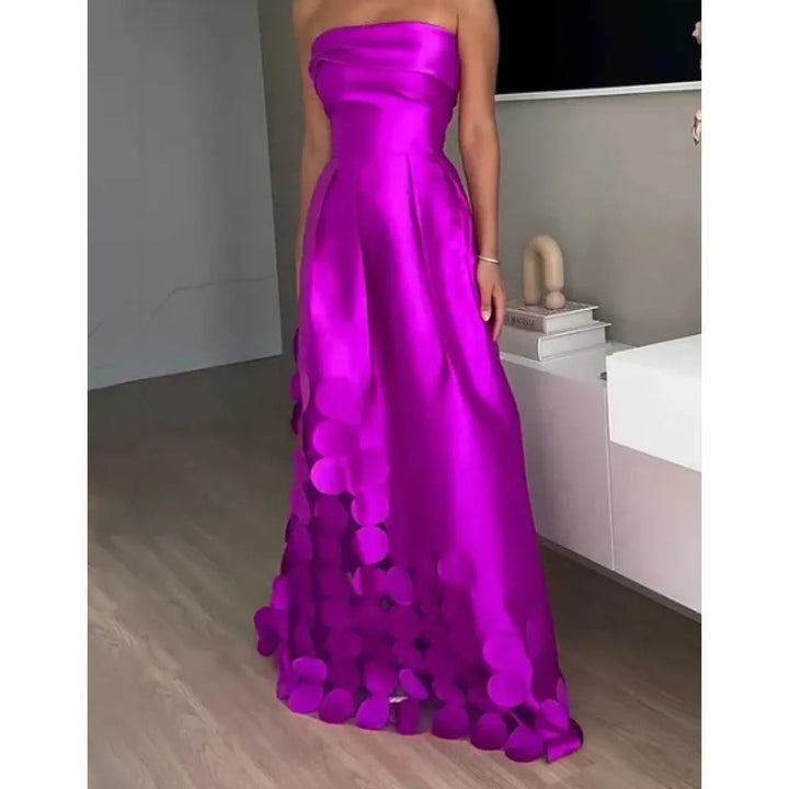 Strapless satijnen lange jurk met opengewerkte details - Valentina