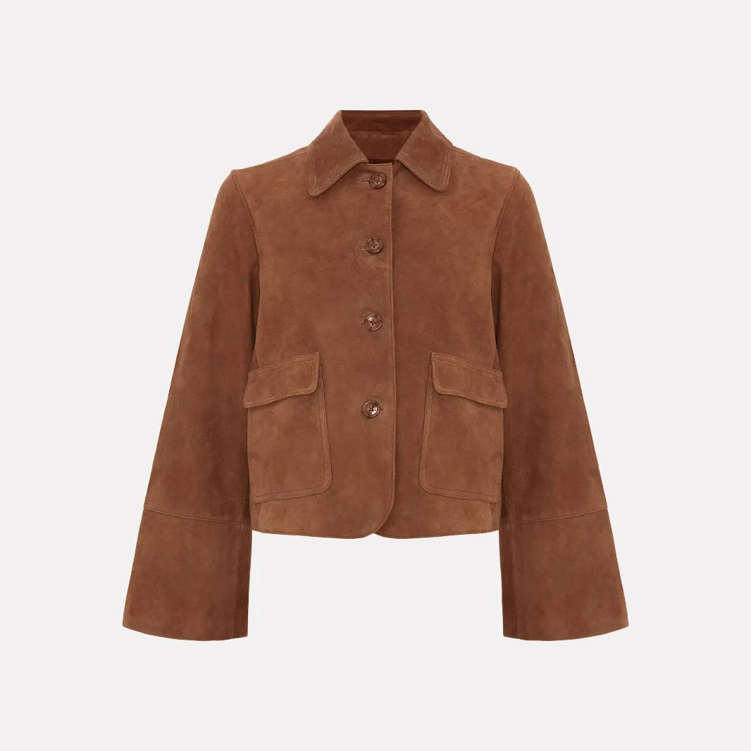 Kort suède jack met voorzakken voor dames - Alenor