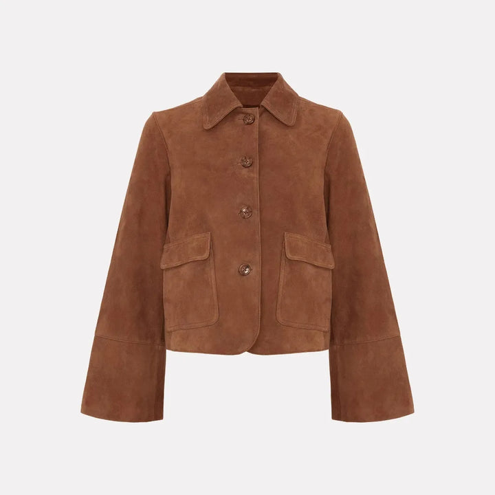 Kort suède jack met voorzakken voor dames - Alenor