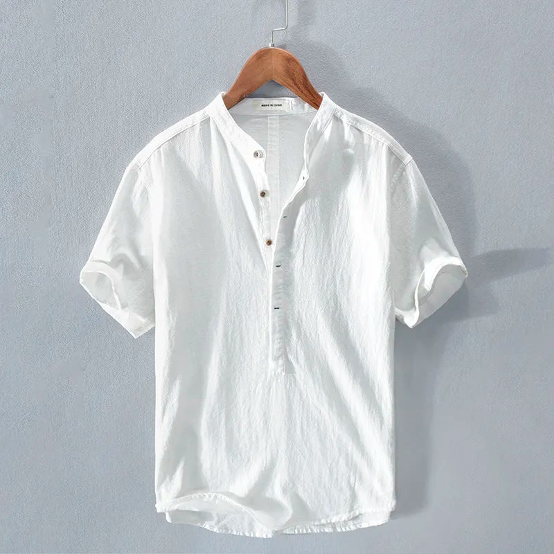 Herenhemd casual stijl katoen linnen hemelsblauw button down - Elias