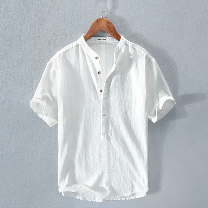 Herenhemd casual stijl katoen linnen hemelsblauw button down - Elias