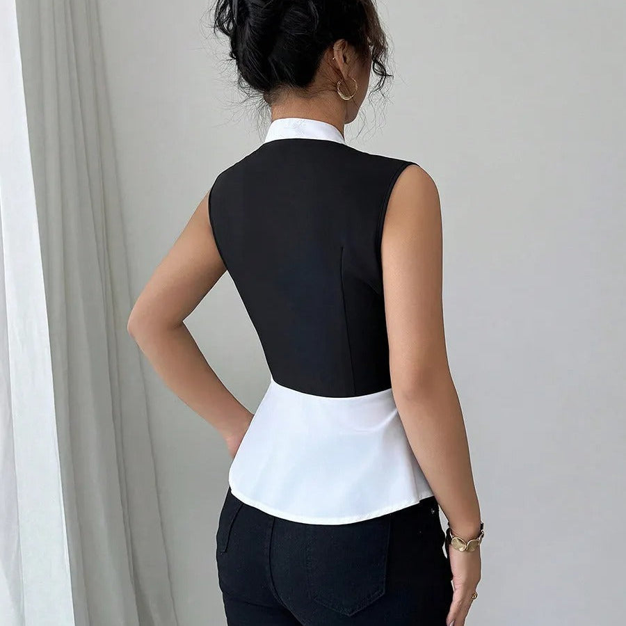Mouwloze tweekleurige peplum blouse voor dames - Mireya