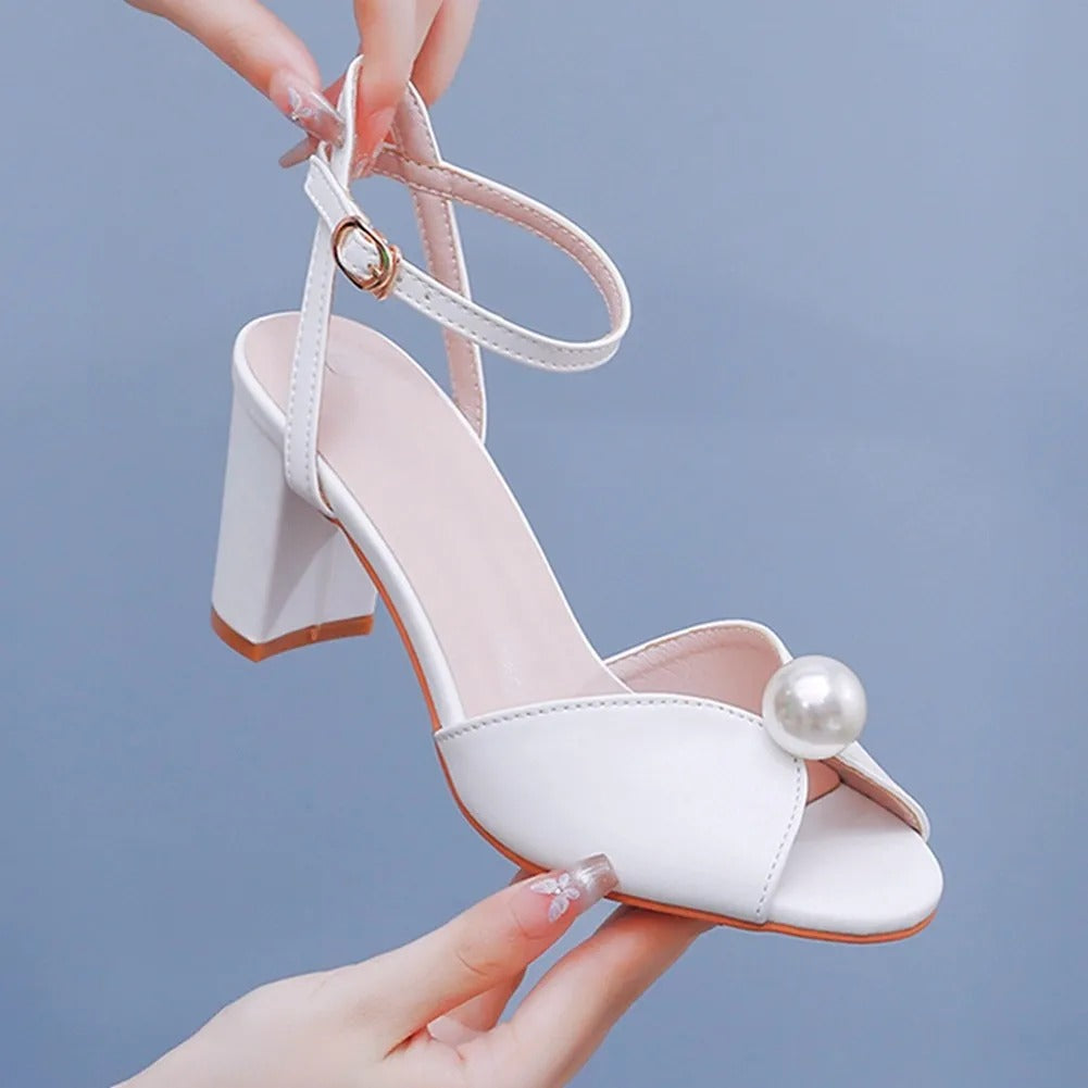 Damessandalen met hak parel detail open teen ontwerp - Eliane