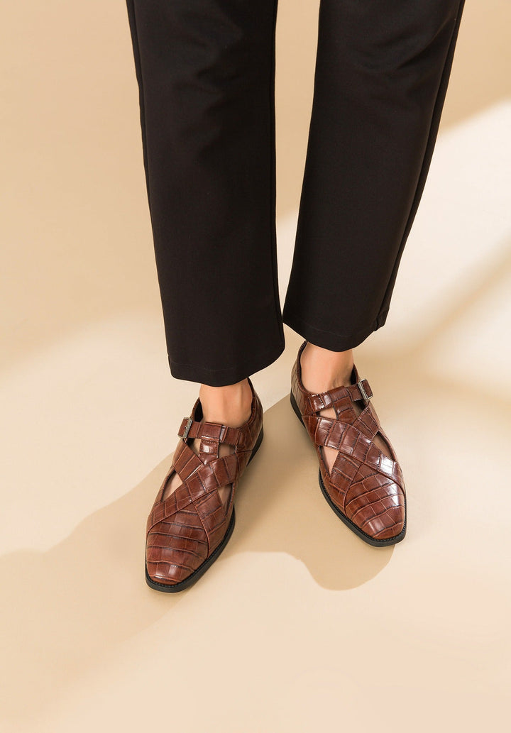 Formele herenschoenen bruin leer opengewerkt ontwerp elegant - Ferrano