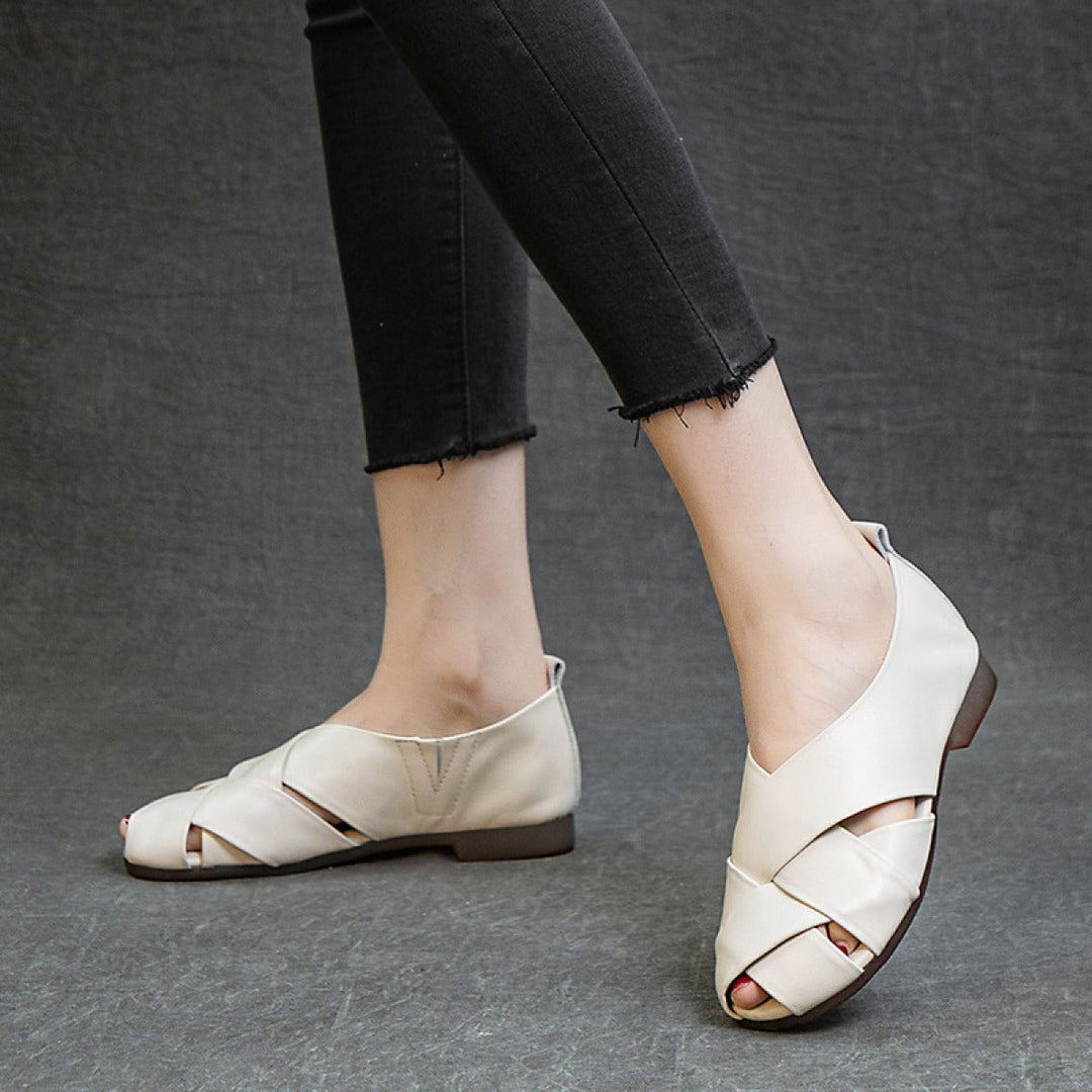 Vrouw platte schoenen met open teen zwart elegant - Nayra