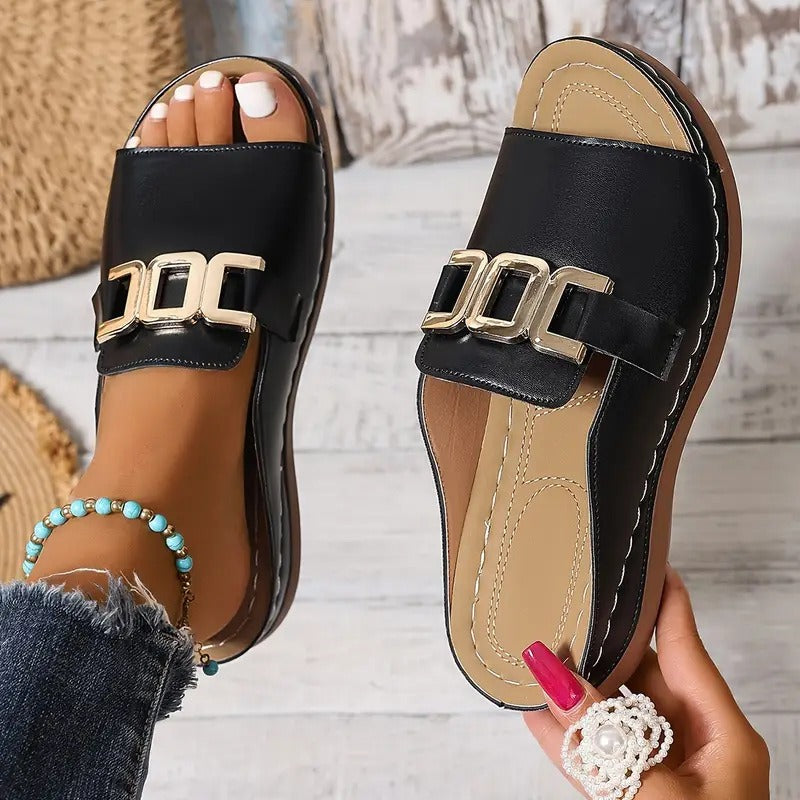 Damessandalen met metalen gesp slip-on stijl - Elena