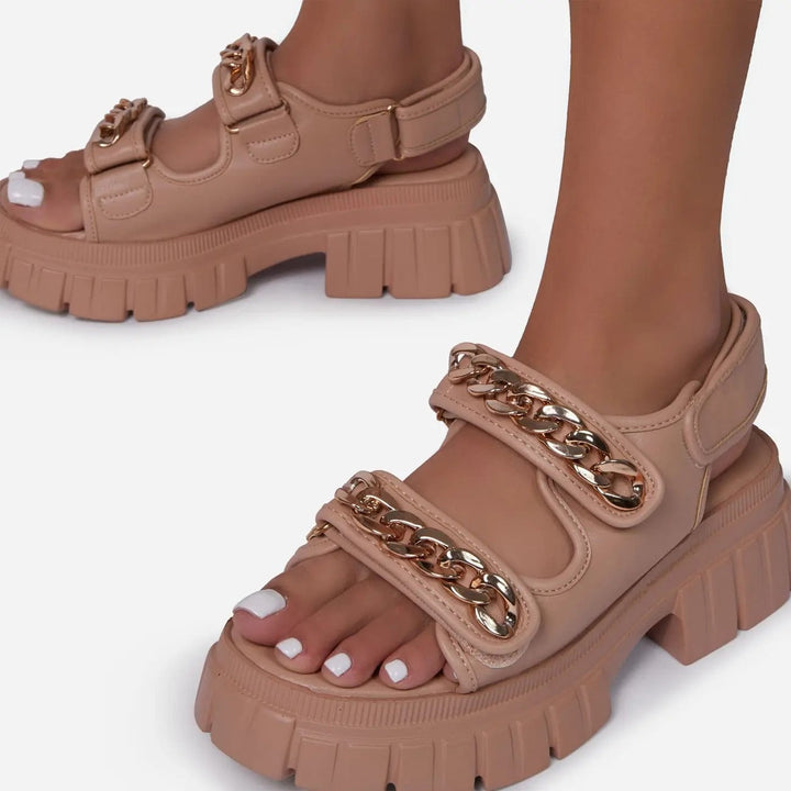 Damessandalen met platform en metalen ketting - Renata