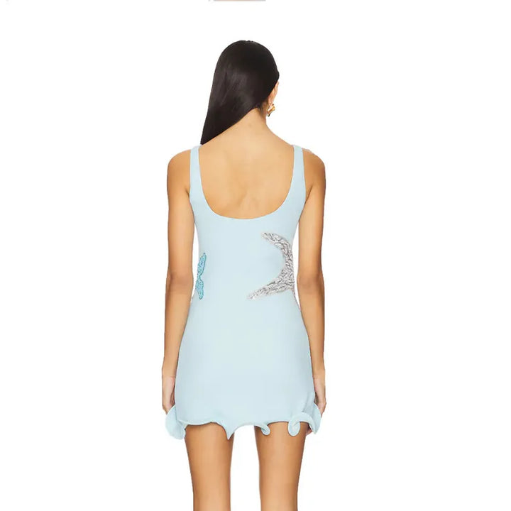 Taylor - Chique Sprankelende Sterrenprint Ruffle Vrouwen Mini Jurk Elegant