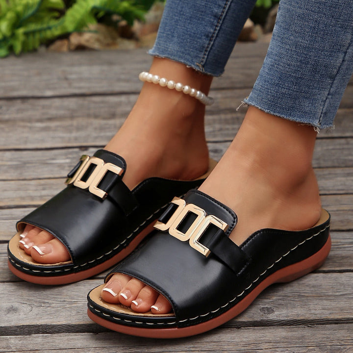 Damessandalen met metalen gesp slip-on stijl - Elena