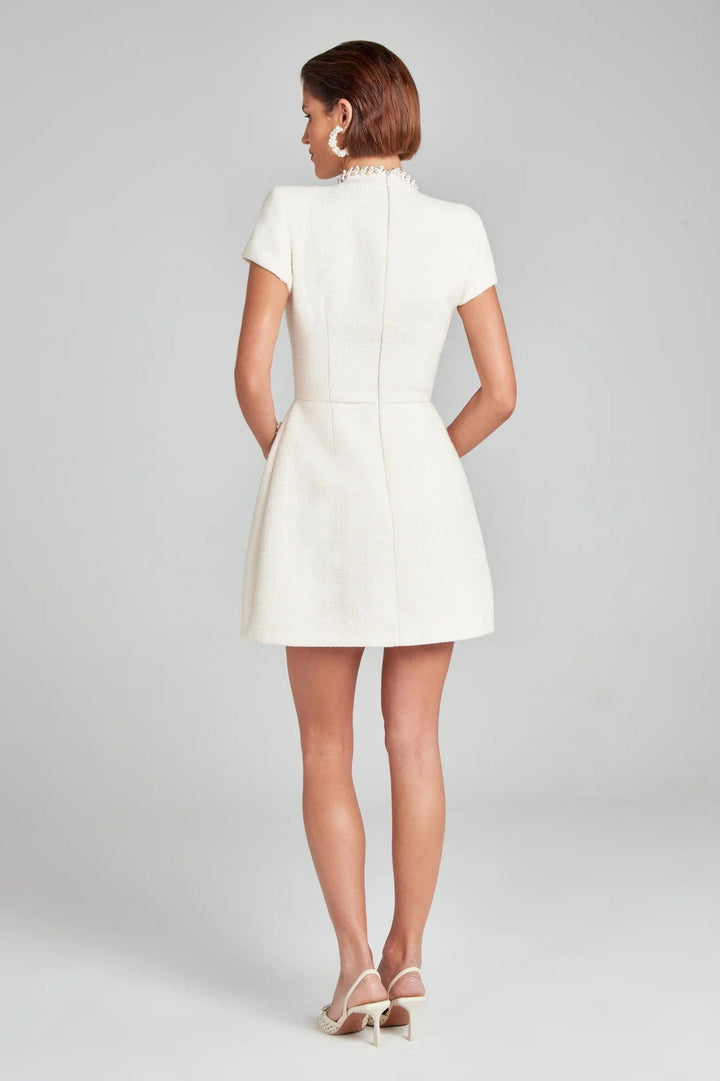 Elegante korte tweed jurk met retro witte parels - Clarisse