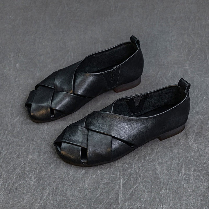Vrouw platte schoenen met open teen zwart elegant - Nayra