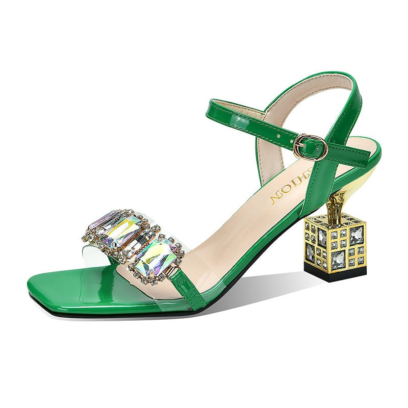 Damessandalen met decoratieve strass hak - Helena
