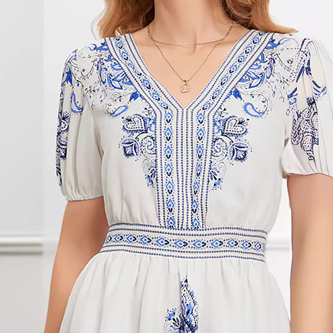 Kort damesjurkje bohemien bloemenprint - Elvira