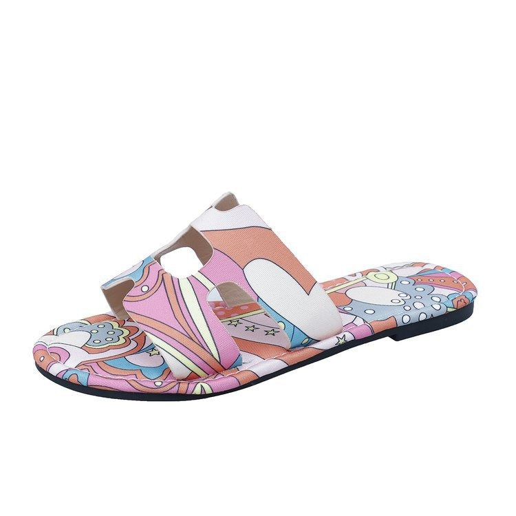 Multicolour platte damessandalen met tropisch design - Kaia