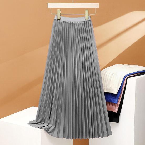 Stretch geplooide lange rok met hoge taille, elegant en comfortabel, perfect voor een verfijnde en vrouwelijke look