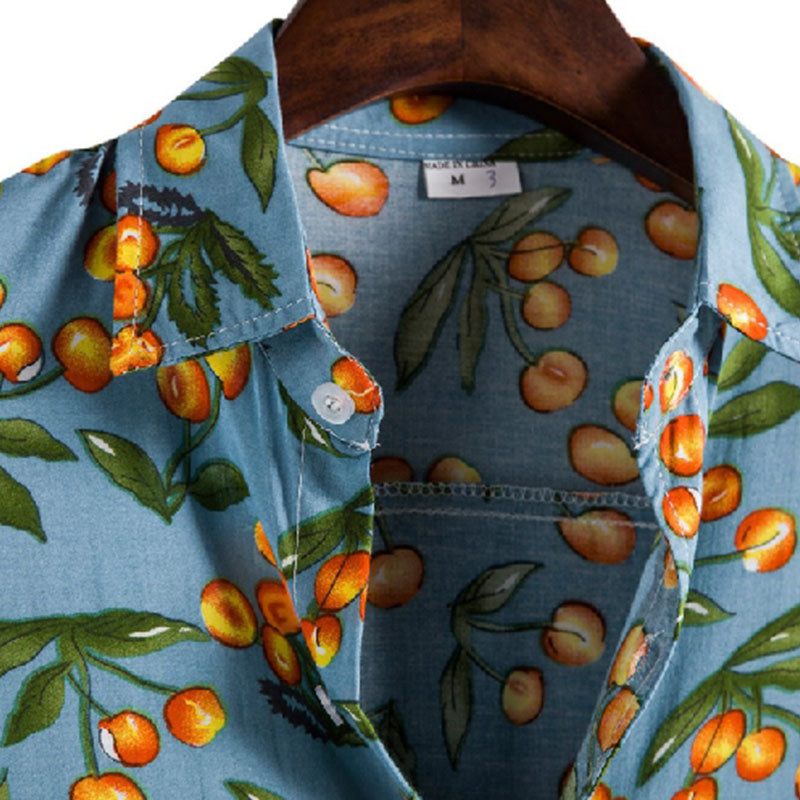 Tropical herenoverhemd met korte mouwen in blauw