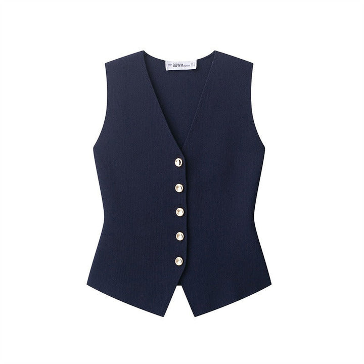 Damesgilet zonder mouwen met gouden knopen, getailleerd model - Saray