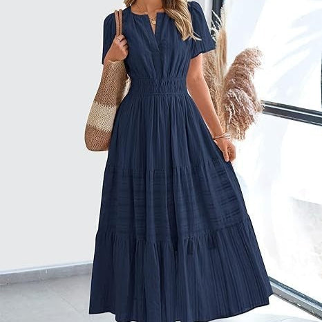 Damesjurk met plooi en korte mouwen in bohemian stijl - Lorena