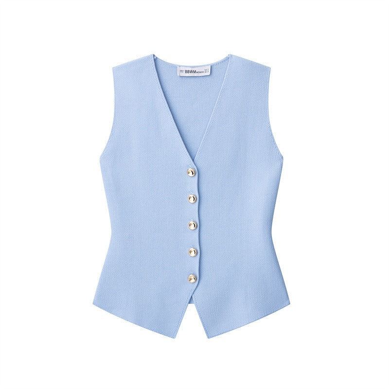 Damesgilet zonder mouwen met gouden knopen, getailleerd model - Saray
