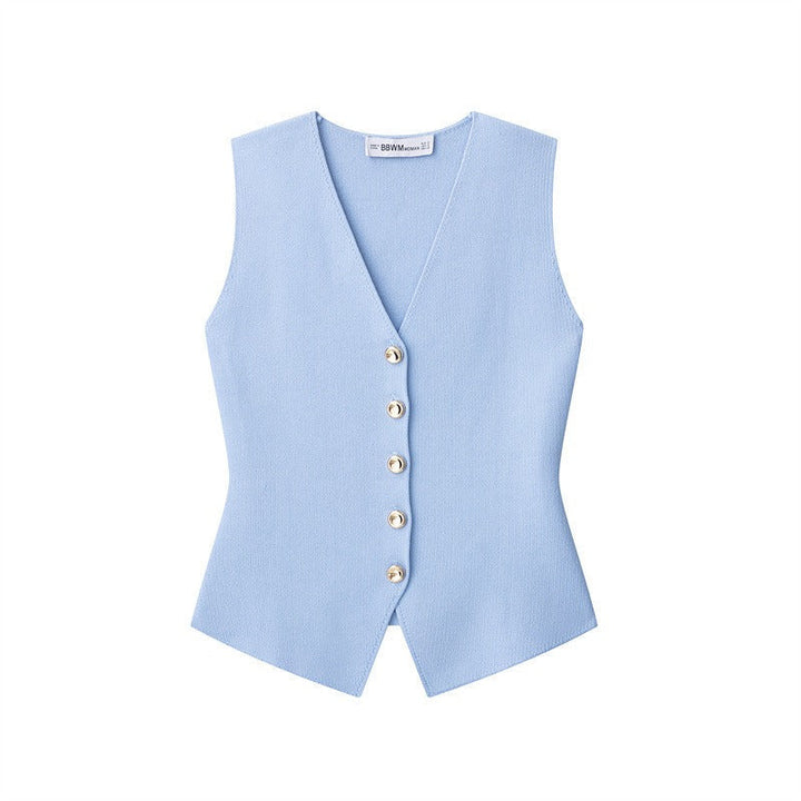 Damesgilet zonder mouwen met gouden knopen, getailleerd model - Saray