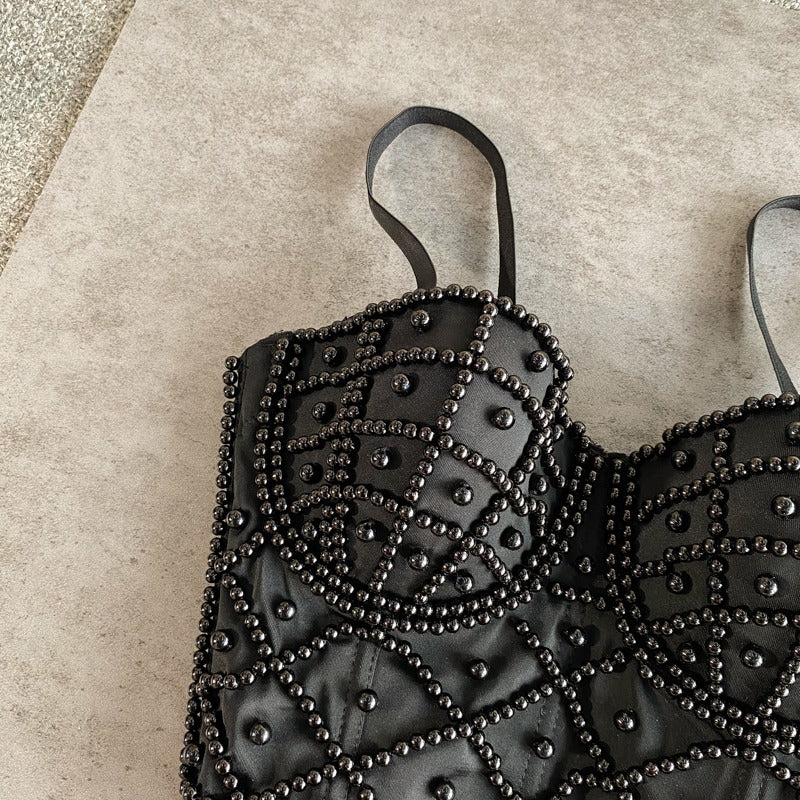 Dames bustier top met zwarte strass - Anastacia