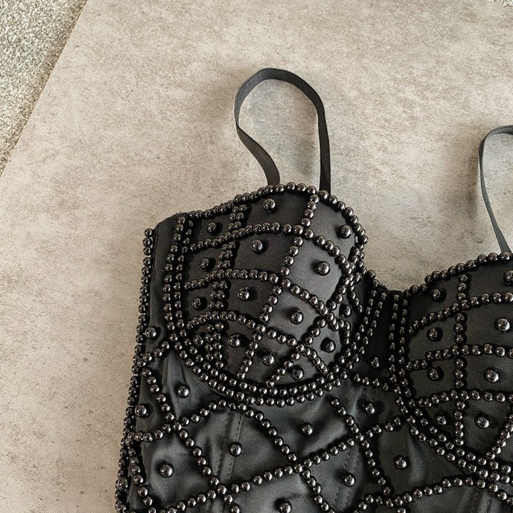 Dames bustier top met zwarte strass - Anastacia