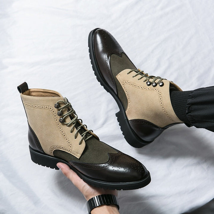 Herenhoge laarzen van synthetisch leer met brogue detail - Lennart