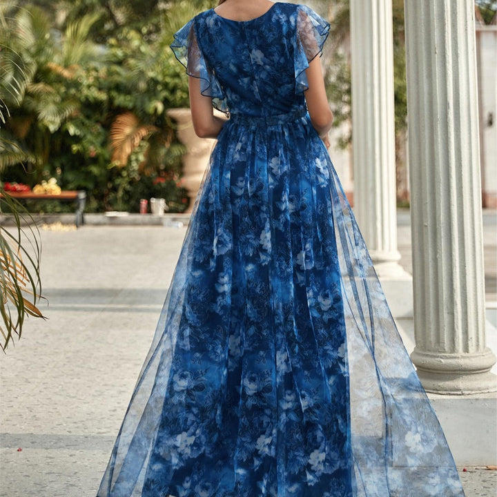 Lange damesjurk van bedrukte chiffon, luchtige stijl - Mariana