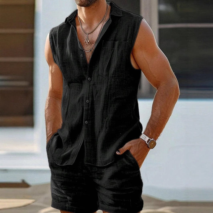 Heren mouwloos linnen zomerse casual set - Alfredo