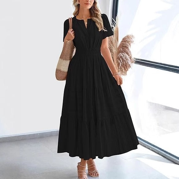 Damesjurk met plooi en korte mouwen in bohemian stijl - Lorena