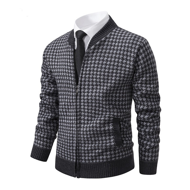 Herencardigan met elegante ritssluiting in houndstoothmotief - Søren
