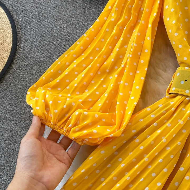 Lange jurk voor dames met stippen en riem - Colette