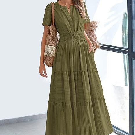 Damesjurk met plooi en korte mouwen in bohemian stijl - Lorena