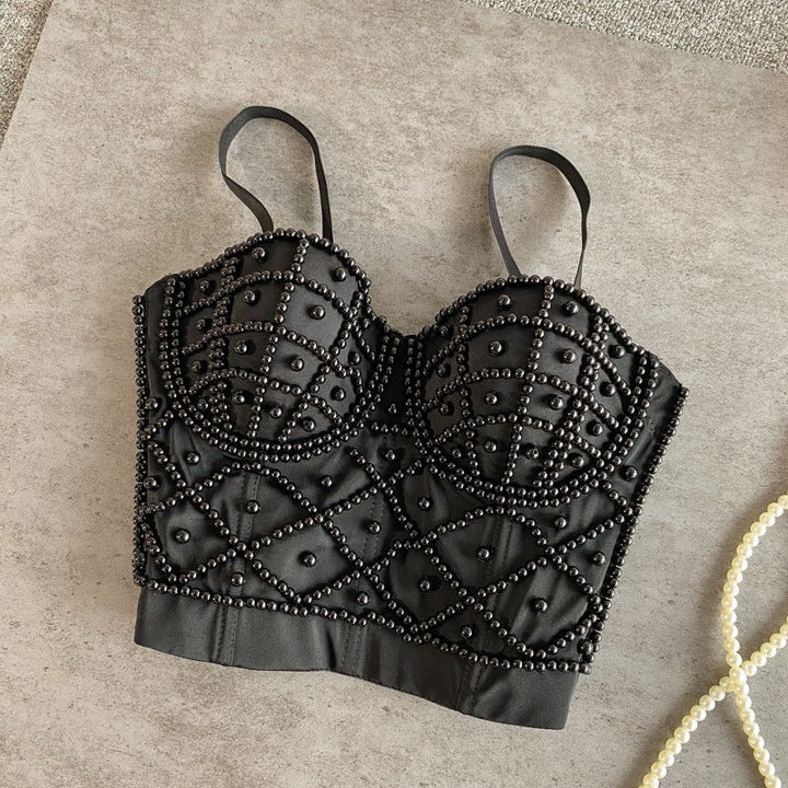 Dames bustier top met zwarte strass - Anastacia
