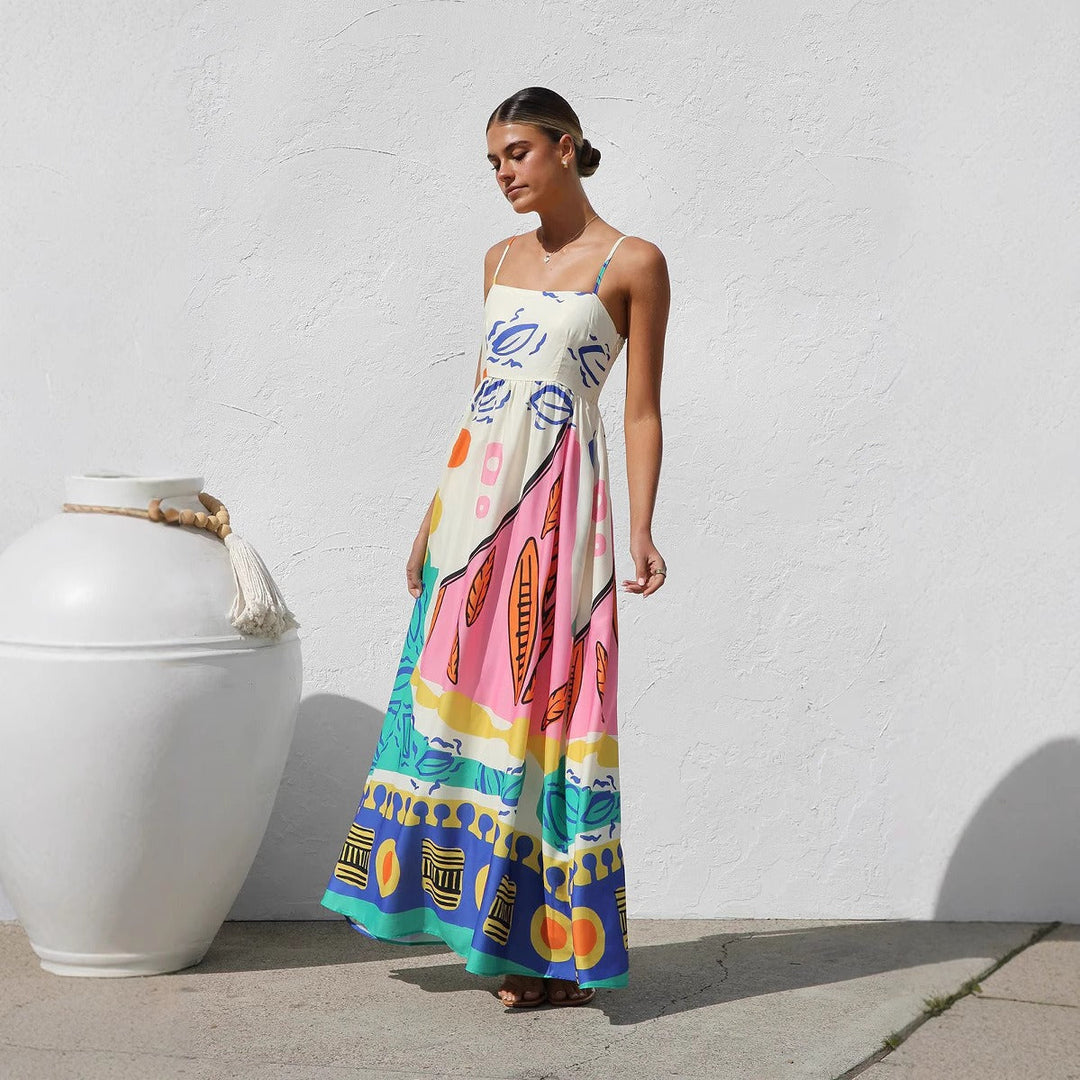 Lange vloeiende strapless jurk met print - Naïma