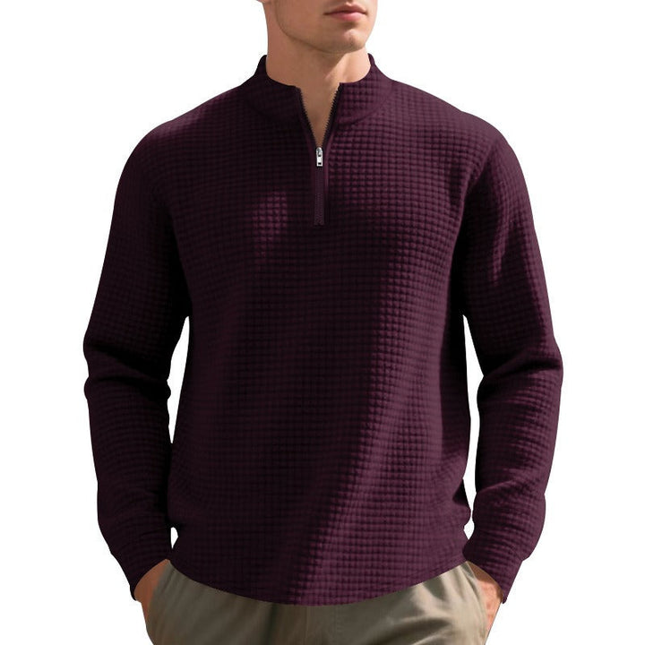 Herenpullover met halve rits en wafelstructuur - Taren