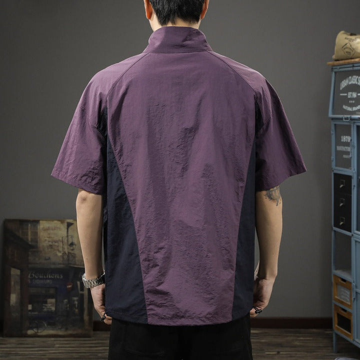 Technisch crêpe heren-T-shirt met halve rits en halternek - Cristiano