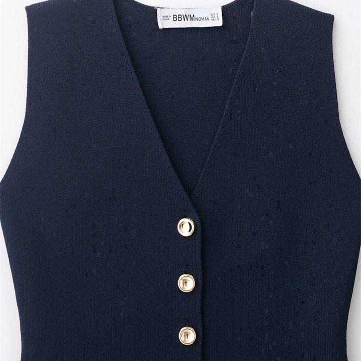 Damesgilet zonder mouwen met gouden knopen, getailleerd model - Saray