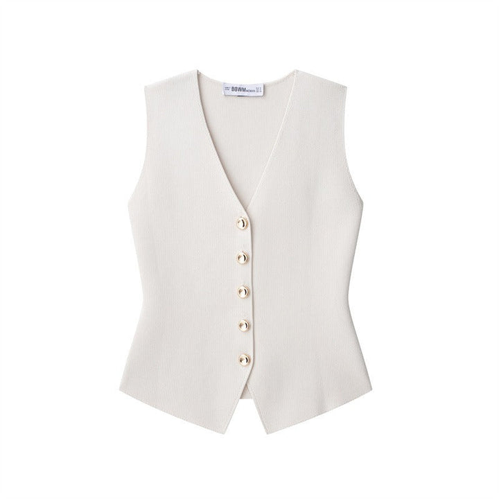 Damesgilet zonder mouwen met gouden knopen, getailleerd model - Saray